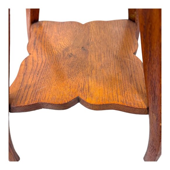 Antique Arts Crafts Quartersawn Tiger Oak 2 Tier Plant Stand Parlor Table Shelf - Picture 7 of 11